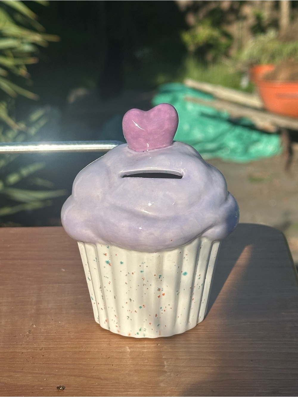 Ceramic Cupcake Coin Bank with Purple Frosting